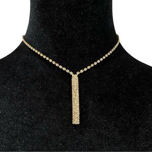 Rhinestone Encrusted Choker Necklace Gold Tone Adjustable Length